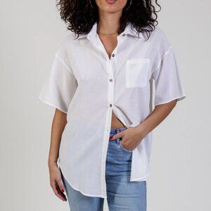 Blackbough Linen Shirt sheer button up coverup womens White (large) swim beach